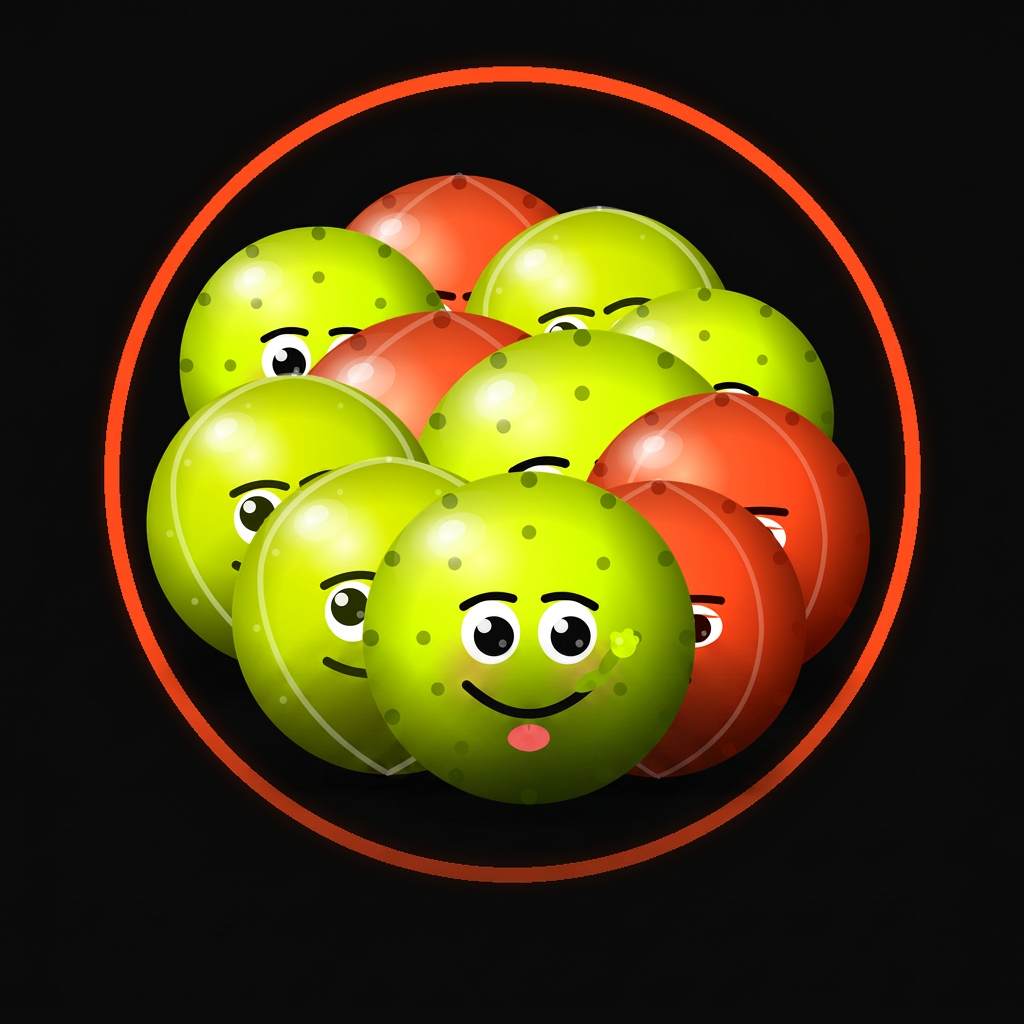 A cluster of PLINKY PLONK pickleball mascots inside an orange ring with the word SESSIONS