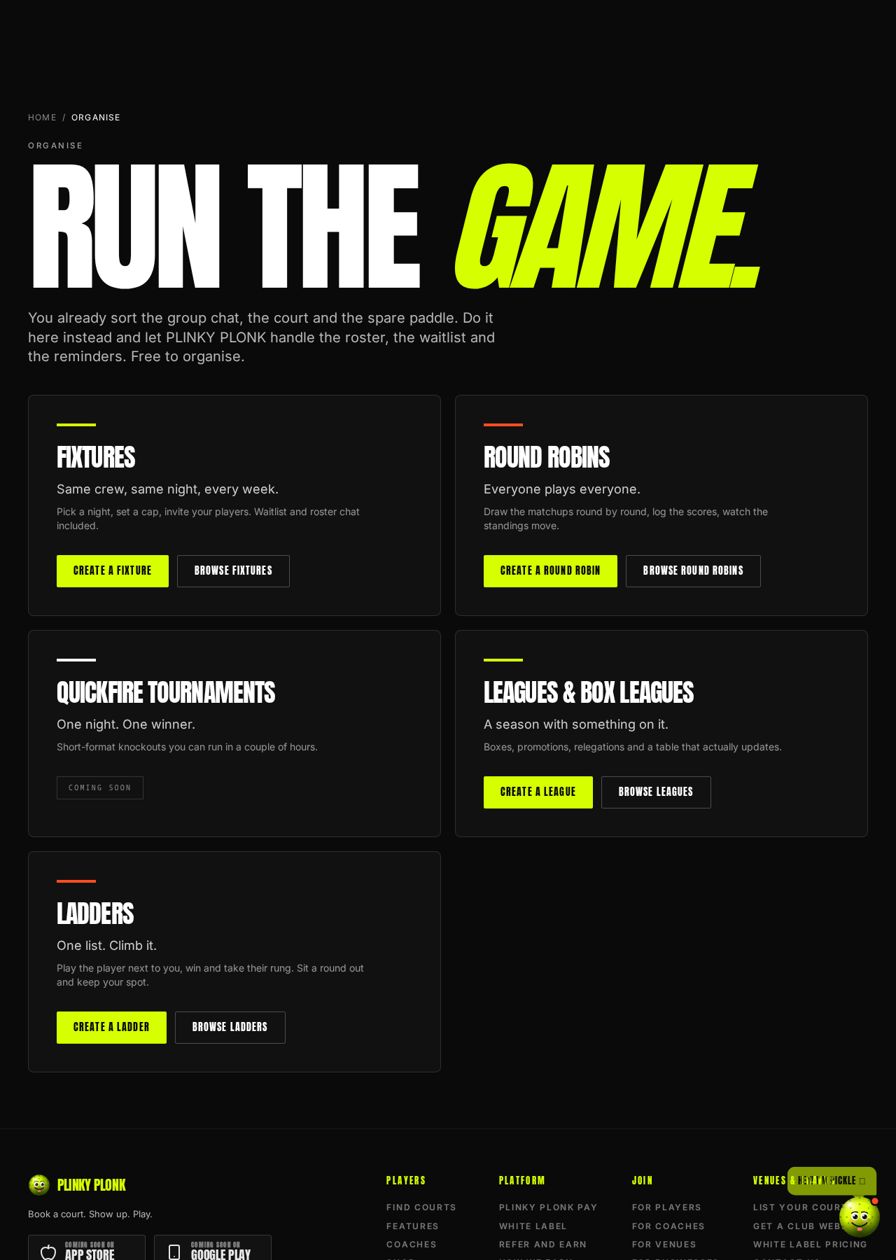PLINKY PLONK app screenshot: Organise quick actions